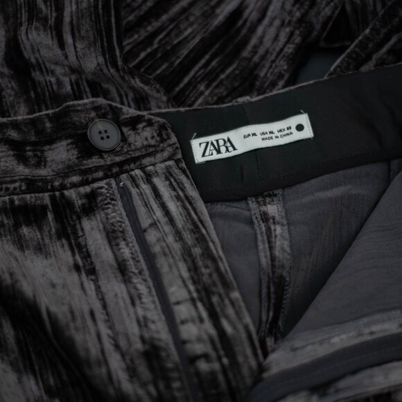 ZARA Pants XL Brown Crushed Velvet Wide Leg High Waist NWT Flowy Dressy - Picture 5 of 7